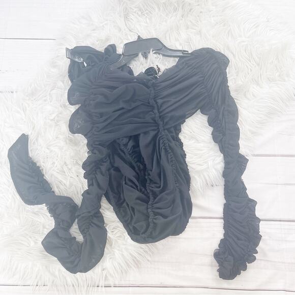 Az Factory with Ester Manas Long Sleeve Ruched Black Sheer Dress Sz FR 36‎ - Picture 4 of 7